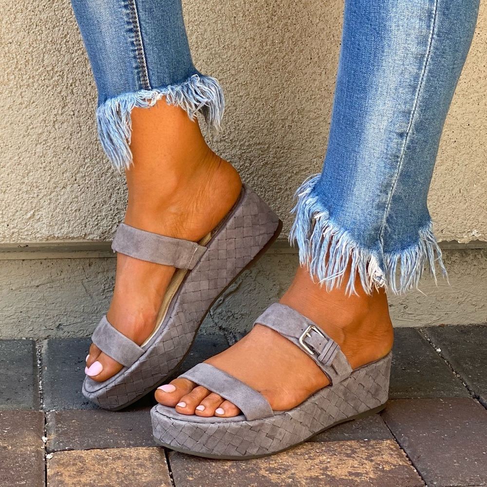 KLIK Genuine Leather Woven Flat Platform Wedge - Picture 2 of 11